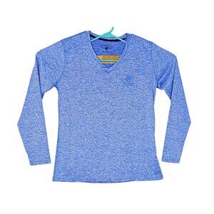 Mens Beverly Hills Polo Club V Neck Pullover TShirt Blue Heathered Big Logo Sz L